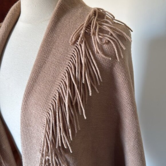 Layers by Lizden Womens Fringe Open-Front Poncho Taupe One Size cardigan - Picture 2 of 7